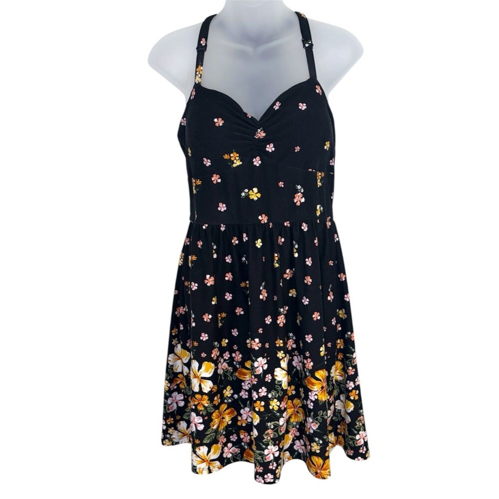 No Boundaries Black Floral Print Sleeveless Dress Size Large